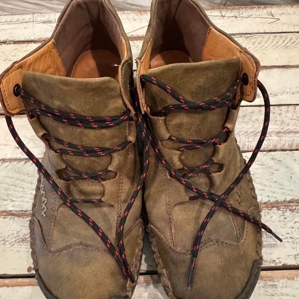 Mens Olive Brown Leather Hand Stitched Lace Up Ankle Boots Size 43 9.5 10